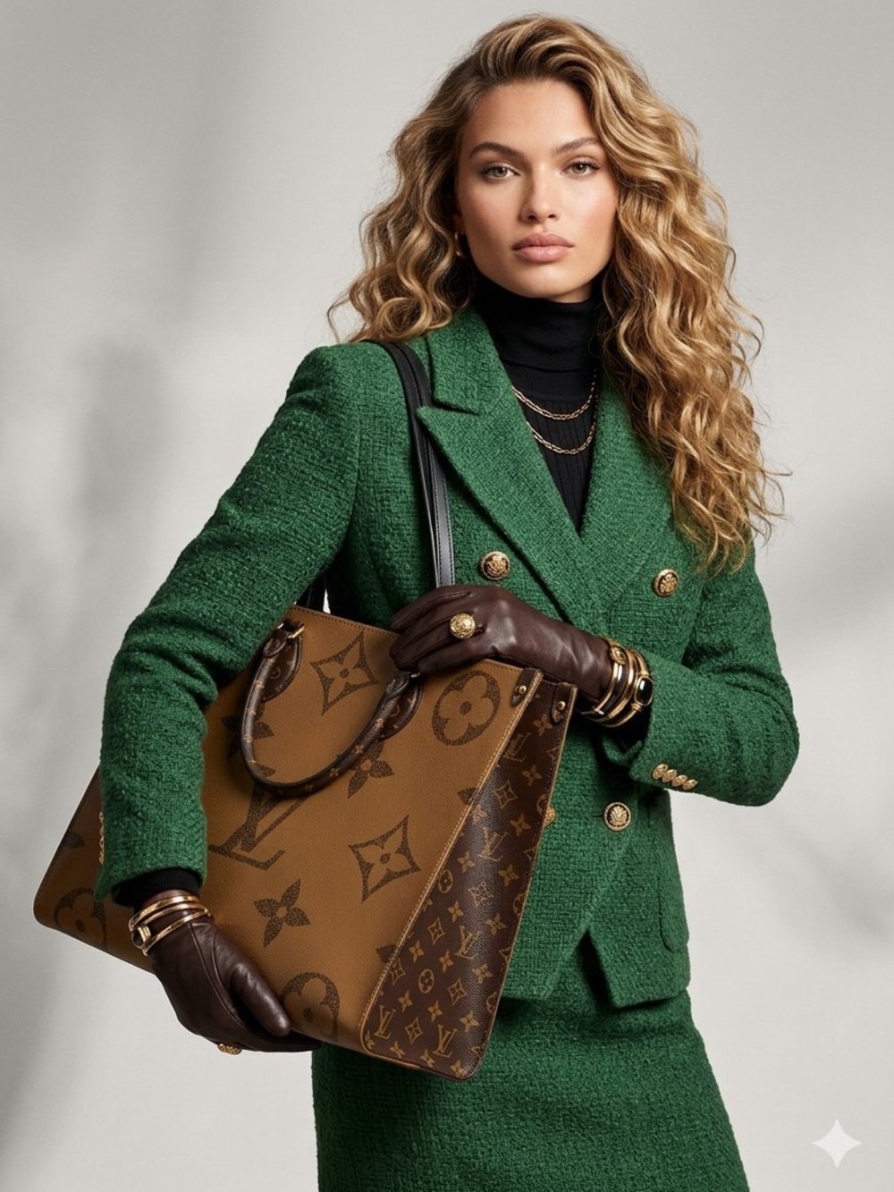 Louis Vuitton On The Go GM Two-Tone Brown Monogram Tote & Box & Dust Bag